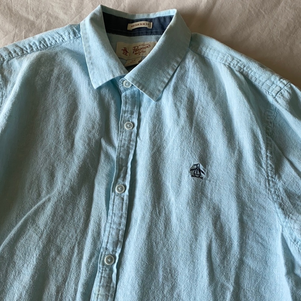 Original Penguin washed linen long sleeve shirt